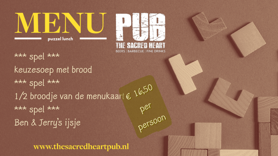 Arrangement puzzel lunch bij The Sacred Heart Pub in Ammerzoden