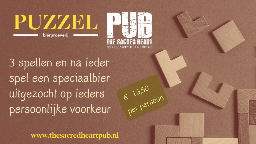 Arrangement puzzel bierproeverij bij The Sacred Heart Pub in Ammerzoden