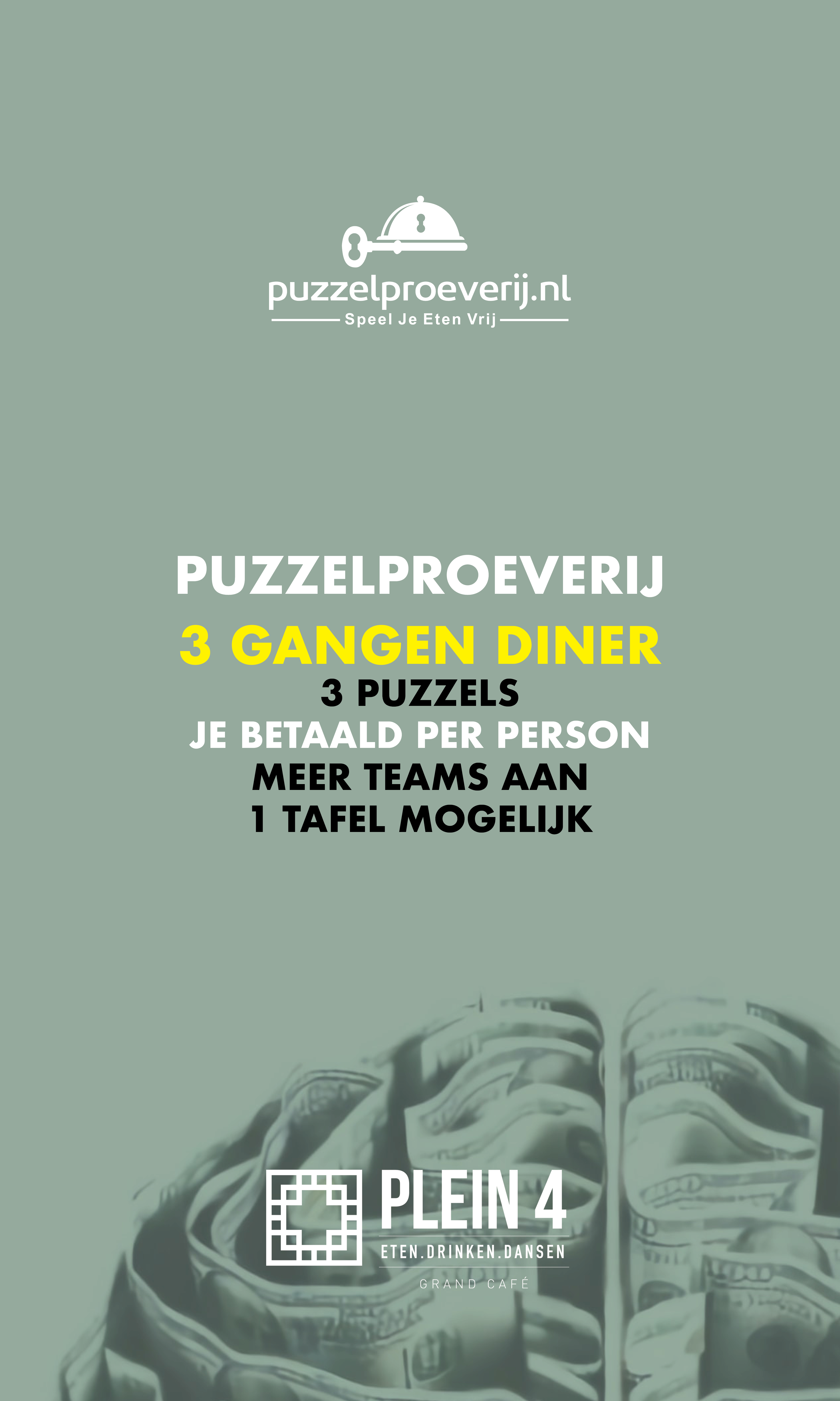 Arrangement Lente / Zomer 2023 • 3 gangen puzzeldiner bij Grand Cafe Plein 4 in Eindhoven